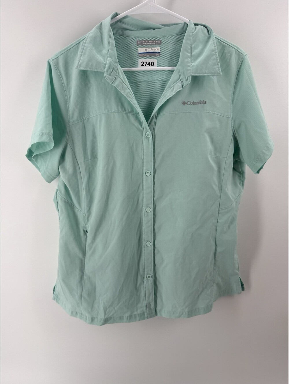 Columbia Omni Shade Button Up Shirt Women Vented Short Sleeve Mint Green Size L